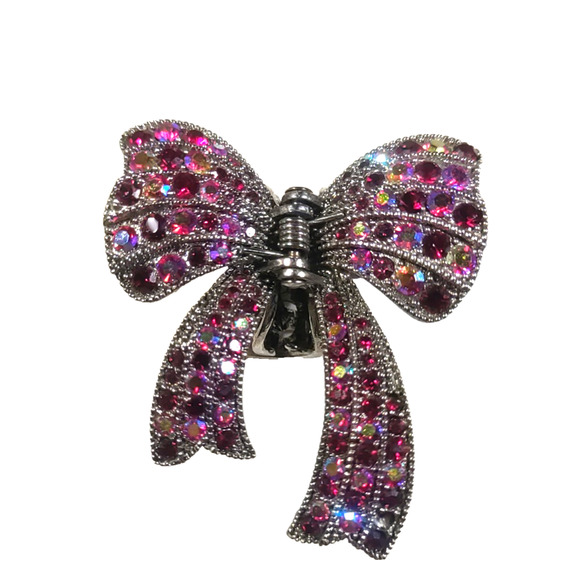 Ruby Red Rhinestone Bow Alligator Clip Hair Barrette Christmas Party Dance - Picture 1 of 8